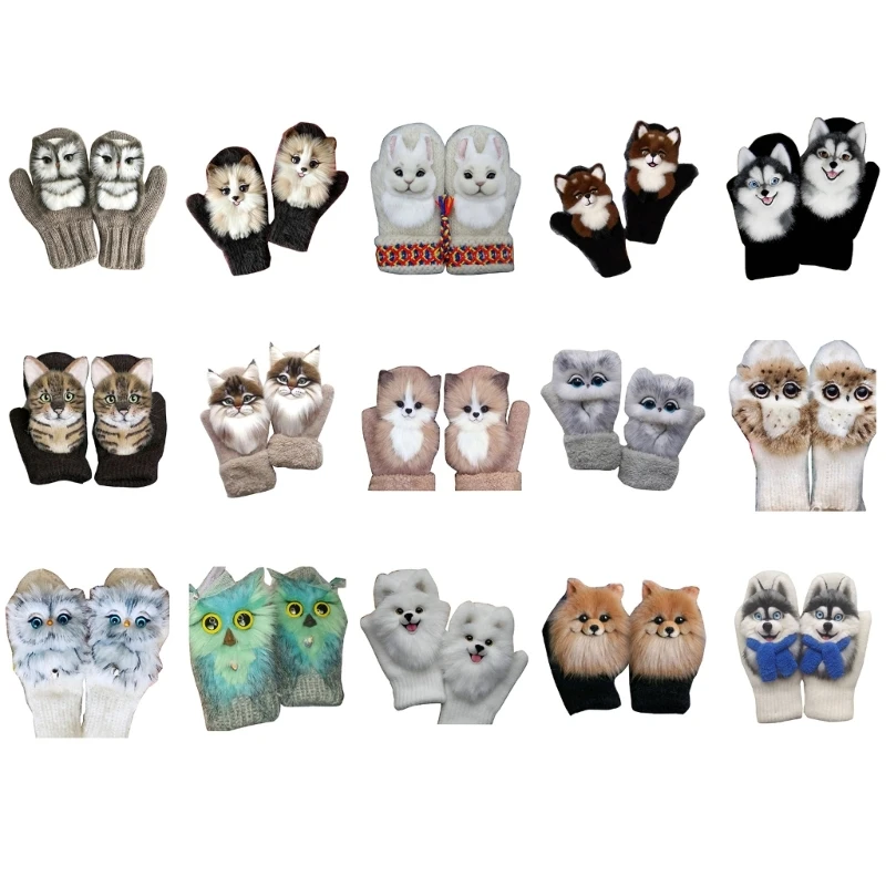 

Warm Plush Cartoon Animal Gloves Thickened Insulated Hand Mittens for Better Coziness & Wind Protections for Boy Girl