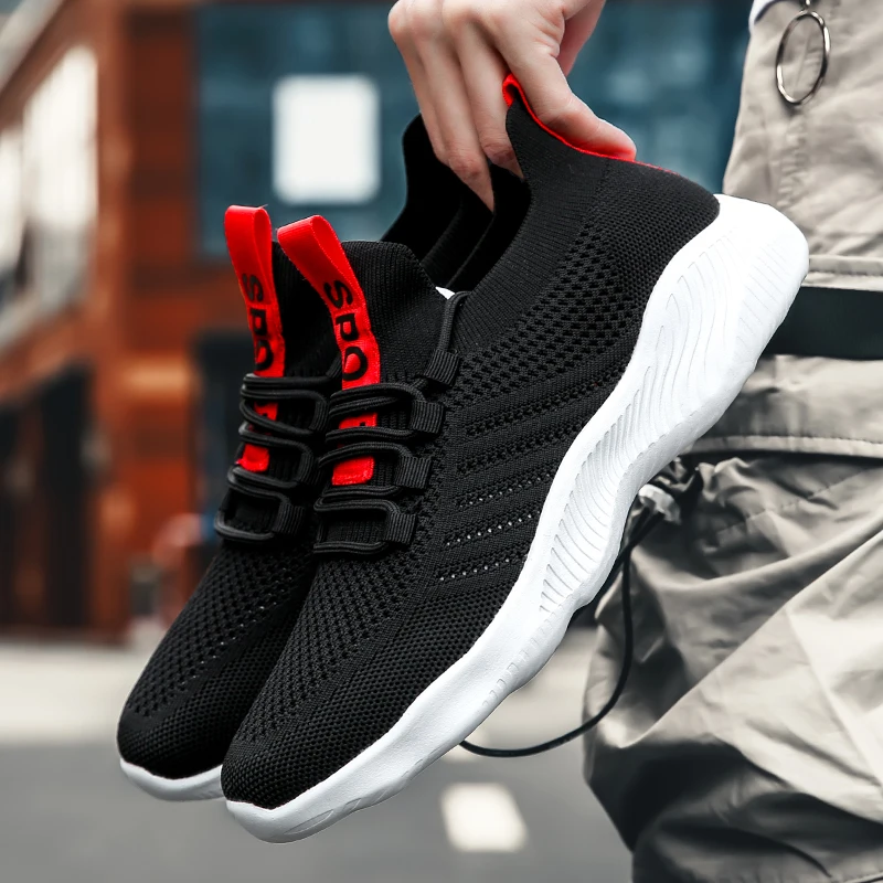 

Spring Men Shoes Super Light Flying Woven Man Sports Shoes Training Male Tennis Shoes Cutout Black Breathable Walking Footwear