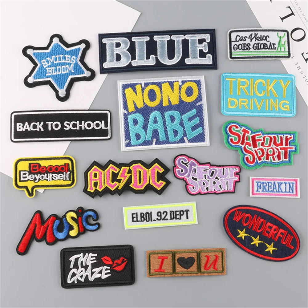 

16Pcs/Lot Punk badge English alphabet cloth paste back glue patch paste clothing accessories hip hop embroidery cloth label