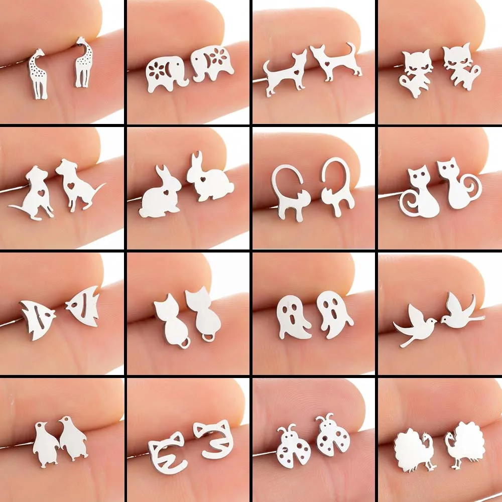 Корейские модные серьги в виде кошек для девочек кавайные Животные Собака слон