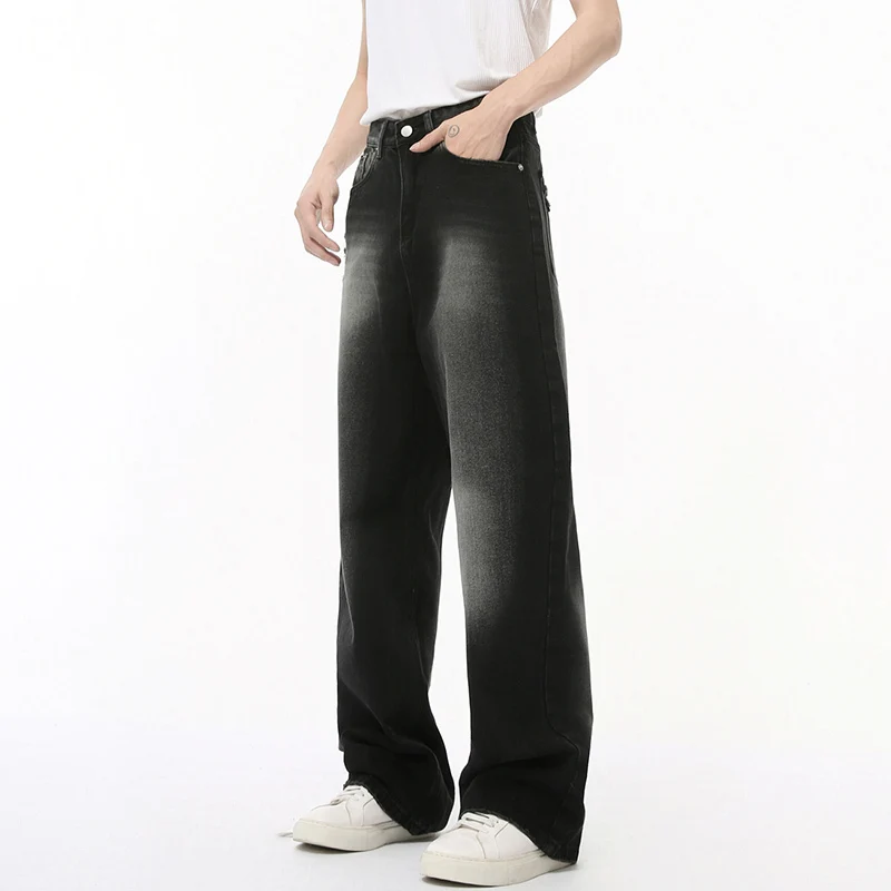 IEFB High Street Men's Jeans Casual Solid Color Washed Worn-out Droop Straight Trousers Loose Wide Leg Male Denim Pants 9C8197