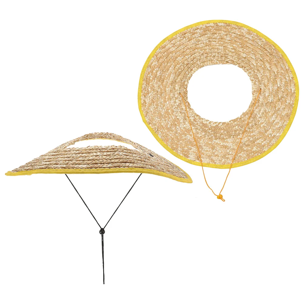 2 Pcs Straw Sun Hat Floppy Outdoor Accessories Hard Shield High-altitude Worker Beach Caps Men Shade