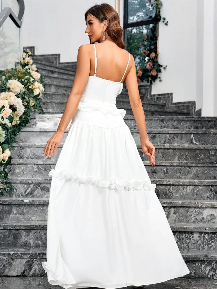 Сексуальное женское платье с глубоким V-образным вырезом Кружевное белое без