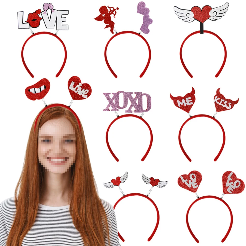 

Valentines Day Party Headband Red Sequins Heart Head Boppers Antenna Hair Hoop Funny Hairband Holiday Party Props Gifts