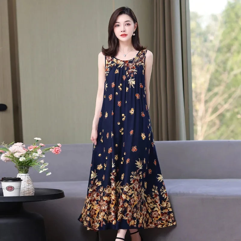 Женское платье среднего возраста 2022 летние повседневные пляжные длинные платья
