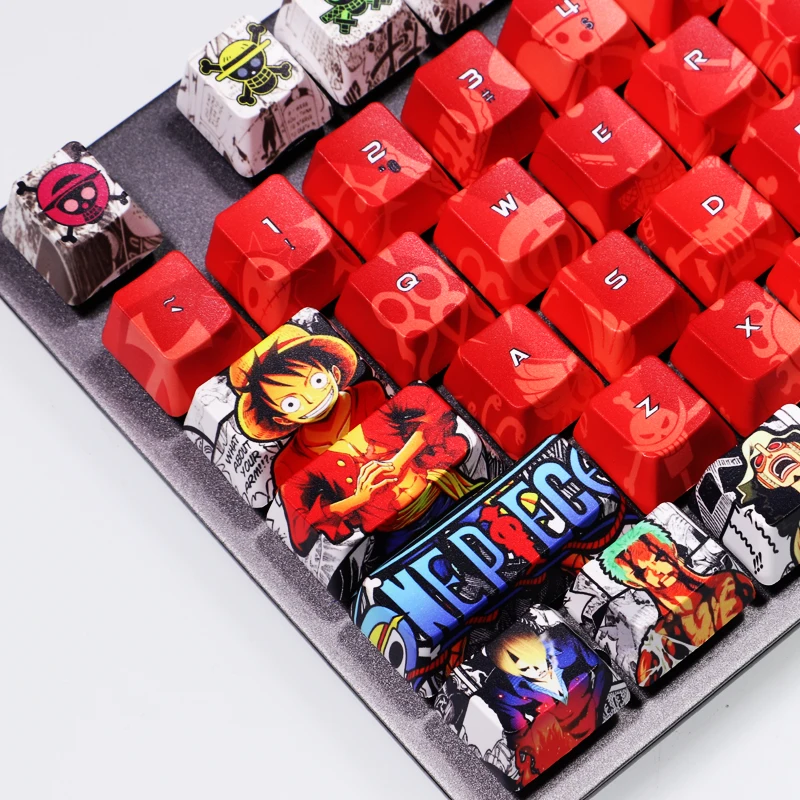 

PBT Keycaps For MX Switch Mechanical Keyboard Gamer 108 Keys Cherry Profile Japanese One Piece Gartoon Anime Red Keycap Custom
