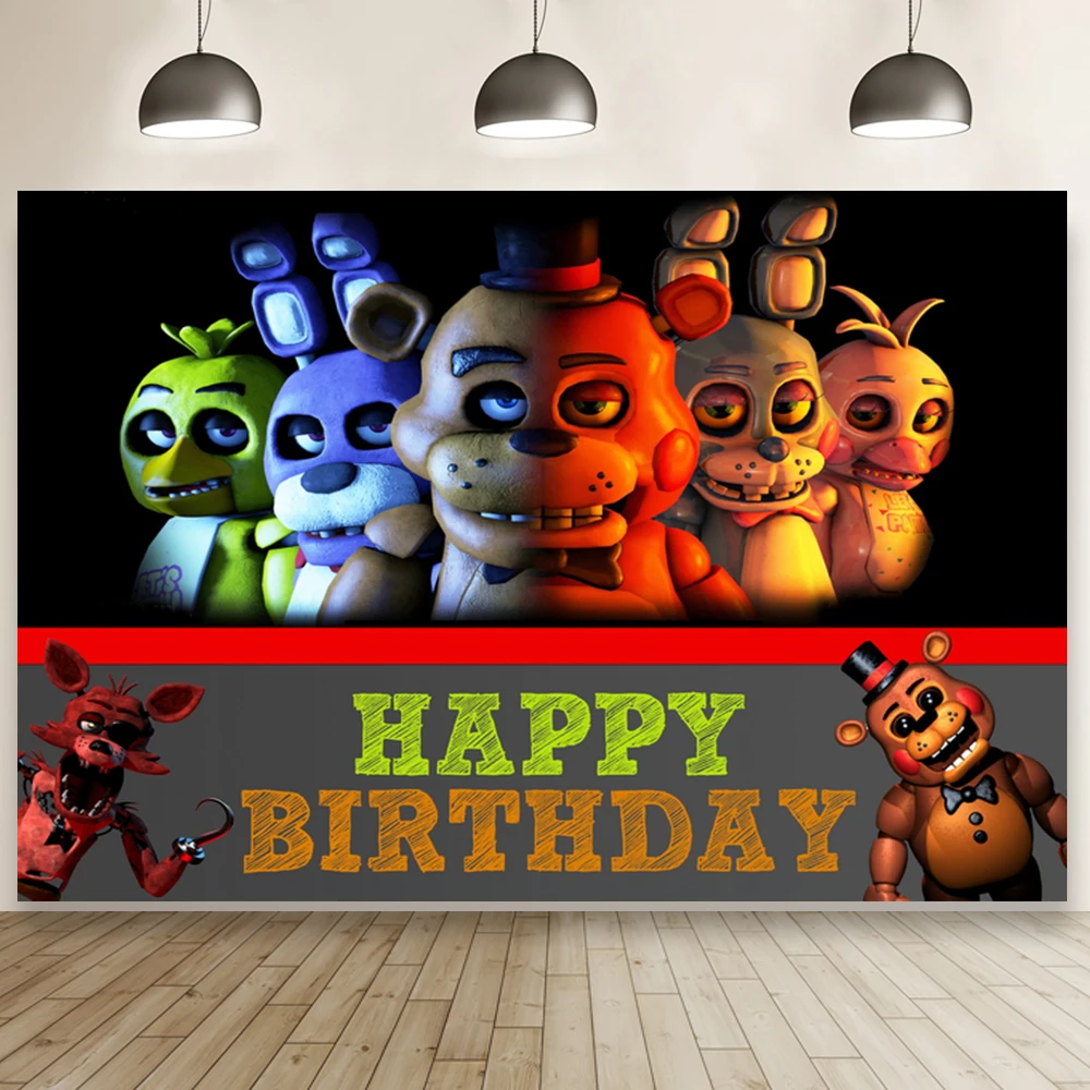 

Hot Game Puppet Bear Backdrop Five Nights Thriller Adventure Child Boy Birthday Party Decoration Table Booth Background Poster