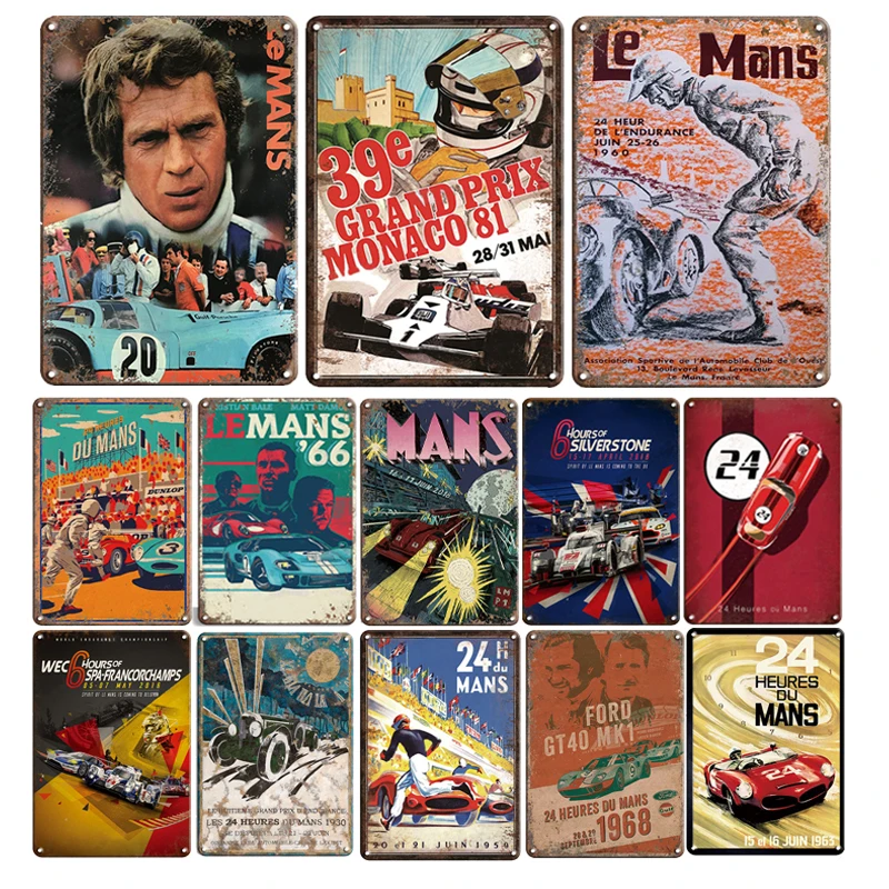 

24 Heures Du Mans Racing Car Poster Metal Tin Sign Vintage Shabby Garage Wall Plate Painting Wall Signs decor Motorcycle Plaques