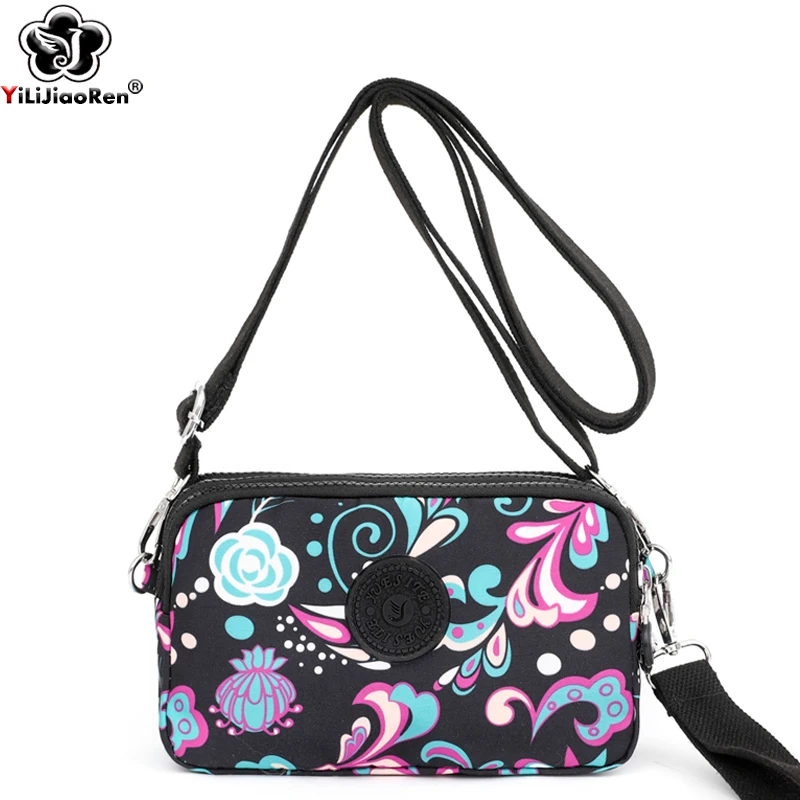 

Fashion Flower Pattern Crossbody Bags Women Waterproof Nylon Shoulder Bag Female Lovely Small Handbag Multi Pockets Clutch Bag