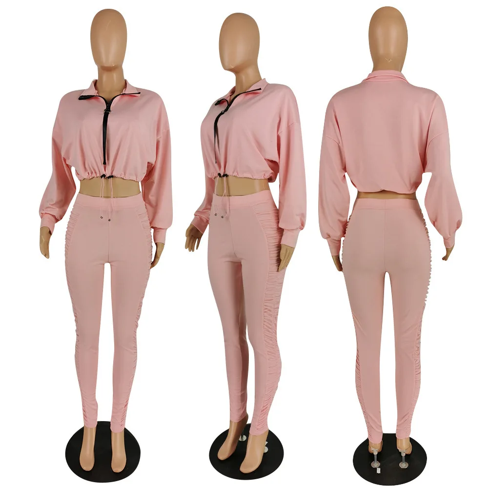 VANHAO 2022 укороченные толстовки с длинным рукавом на молнии женские брюки из двух