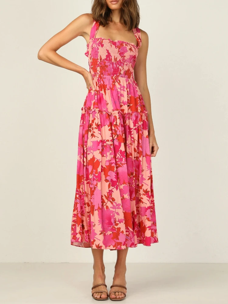 

Dresses Woman Spring Summer 2022 Suspender Lace Square Neck Maxi Print Chic Woman Evening Dress Fashionable Backless