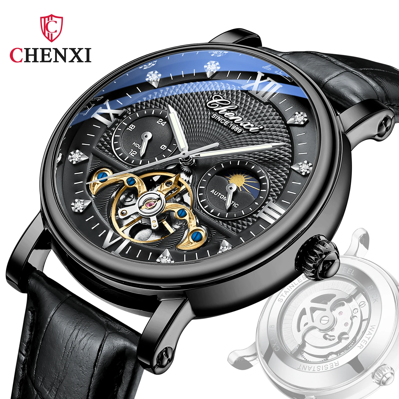 

CHENXI Men Watch Top Brand Automatic Mechanical Watches Luxury Tourbillon Sport Wristwatch Leather Waterproof Luminous Man Clock