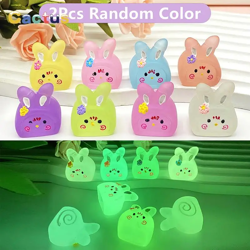 

2Pcs Luminous Rabbit Ornament Mini Color Cartoon Bunny Doll Micro Landscape Decoration Dollhouse Miniature Toy