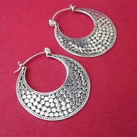 vintage metal hand engraved pattern womens hoop drop earrings