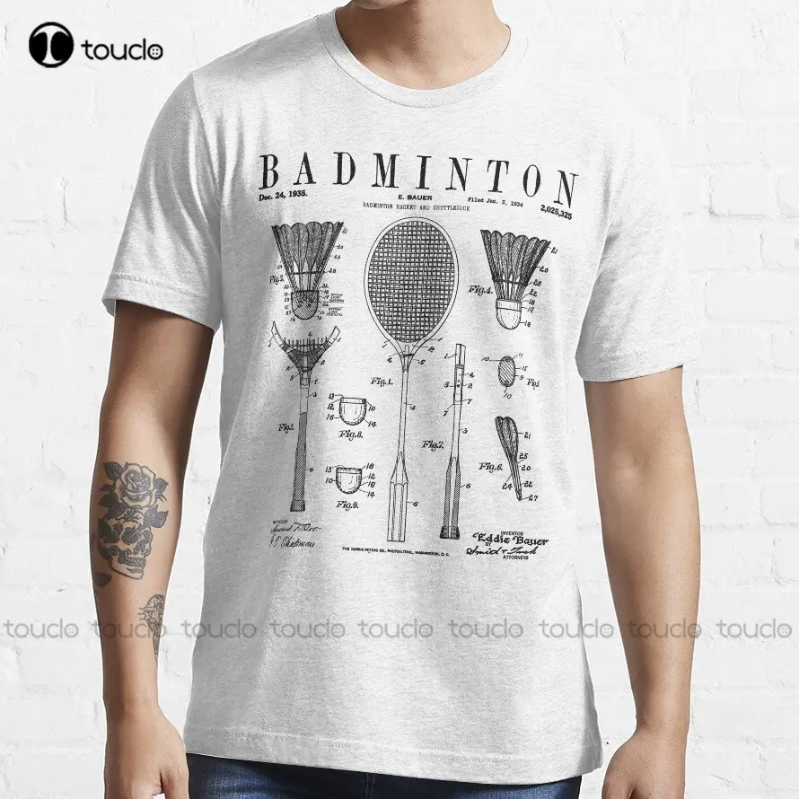 

Badminton Old Vintage Patent Drawing Print Trending T-Shirt Custom Aldult Teen Unisex Digital Printing Tee Shirts Custom Gift