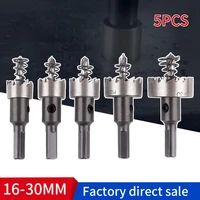 1set 5pcs 16 30mm drilling saw tip stainless steel metal alloy hss drill black silver for stainless steel metal material opening