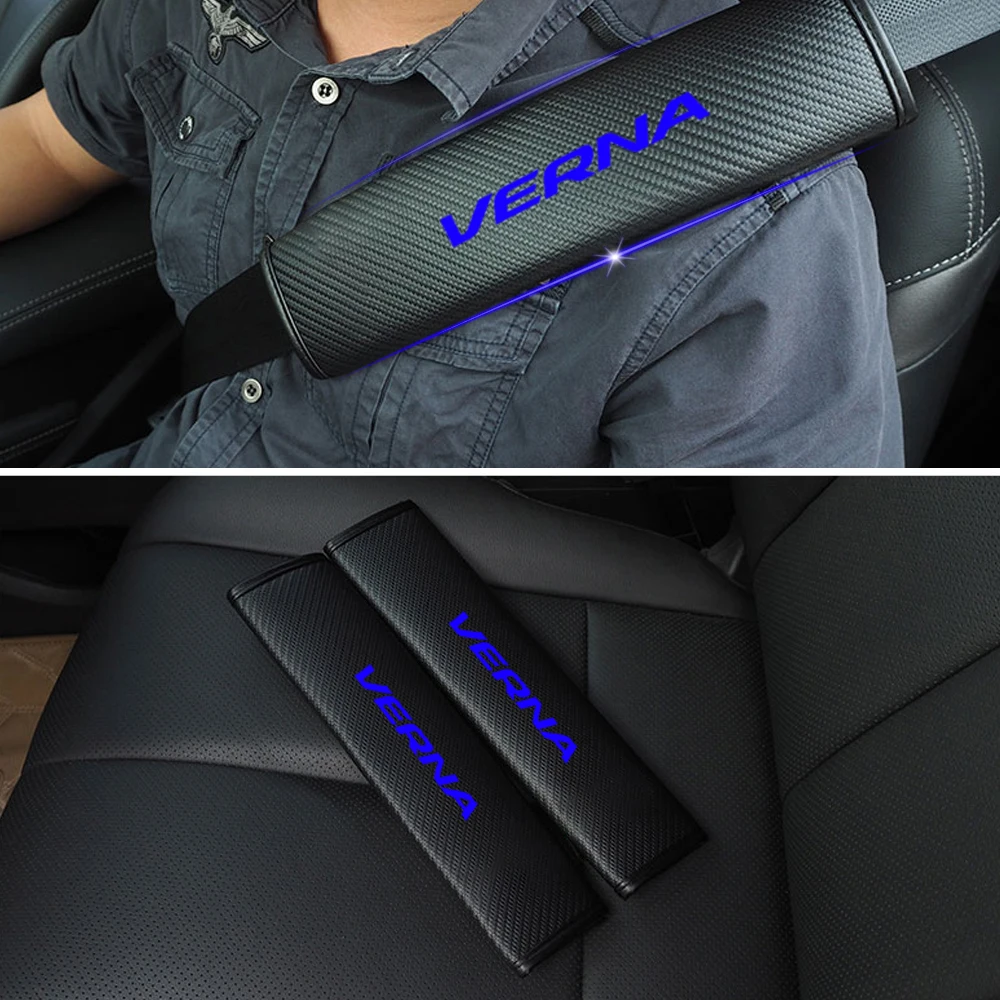 For Hyundai VERNA Car Safety Seat Belt Harness Shoulder Adjuster Pad Cover Carbon Fiber Protection Cover Car Styling 2pcs