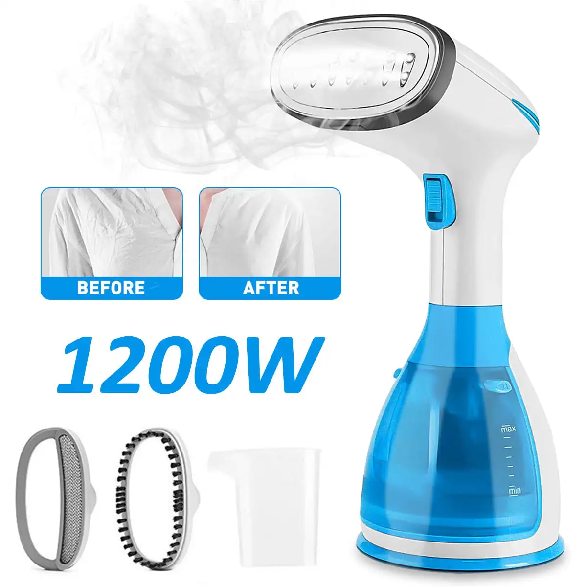 

1200W Fast-Heat Handheld Steam Iron Clothes Garment Steamer Portable Mini Steam Iron with 280ml Removable Water Tank Brushes, Ha