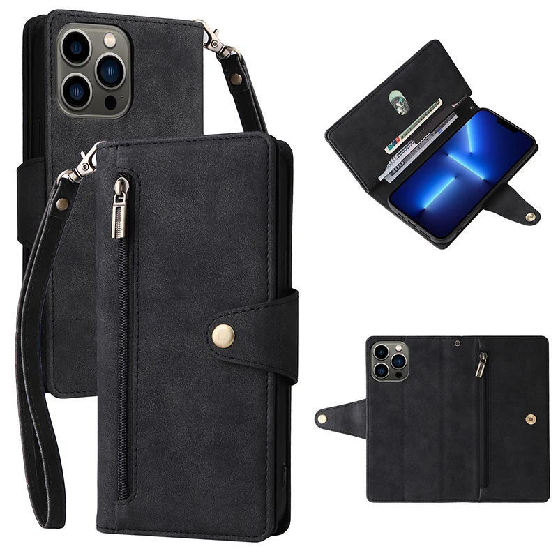 

Fold Leather Wallet Card Case for Samsung S22 S21 S20 Ultra Plus Inner Soft TPU Cover for S8 9 10 Plus with Strap Fundas