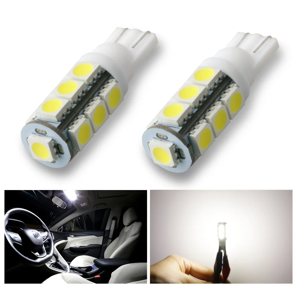 Фото Комплект из 2 автомобильных ламп T10 W5W 194, сигнальные огни, 13 SMD 5050 LED, для салона, купольные, для чтения, боковые, для багажника, 12В №1