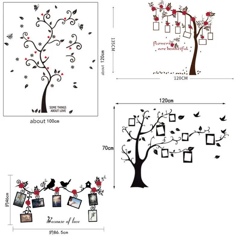 Настенные 3D наклейки сделай сам из ПВХ с изображением дерева большие черные
