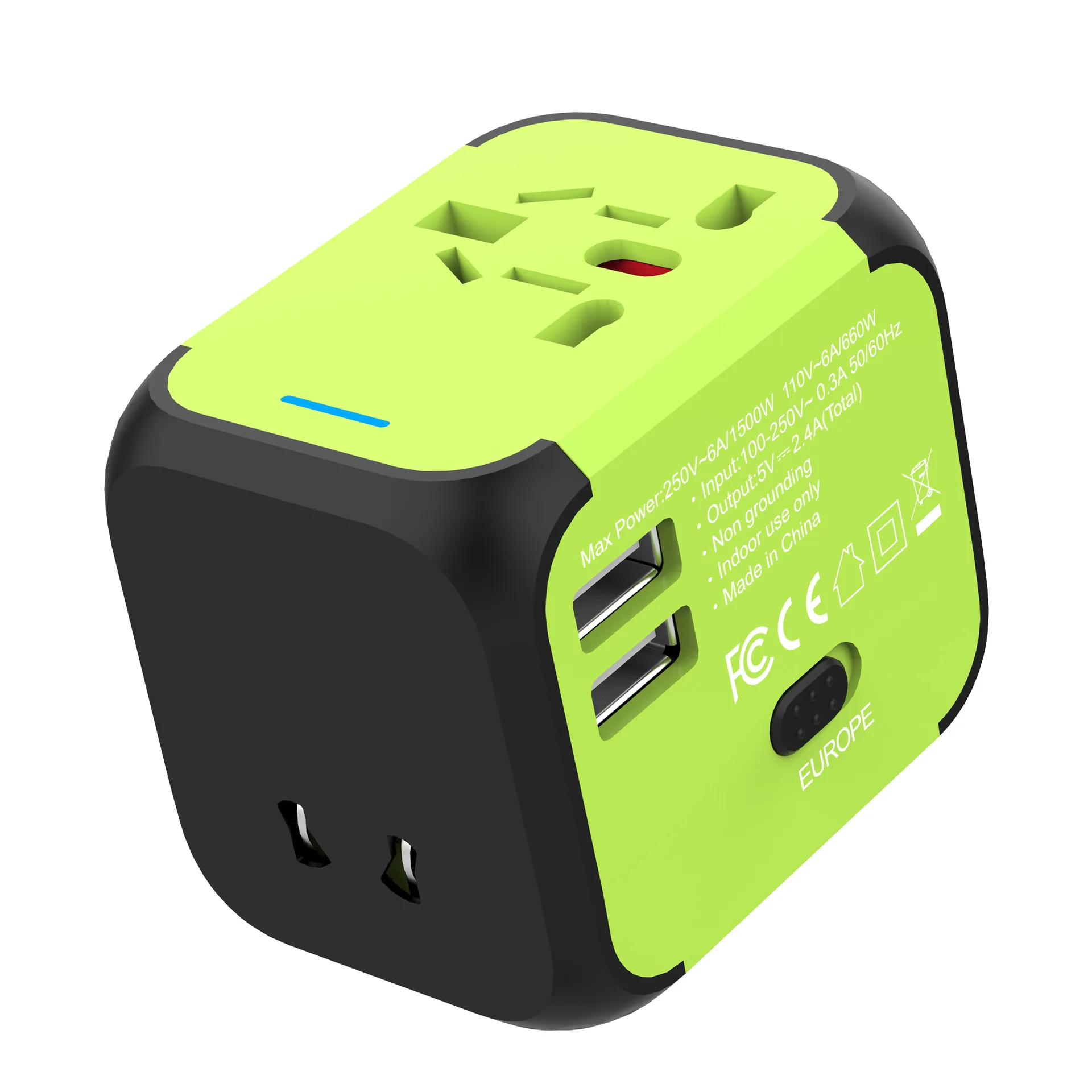 

Travel Adapter Universal Power Plug EU Sockets International 2 USB Port One Type-C Wall Charger for Worldwide Adaptor