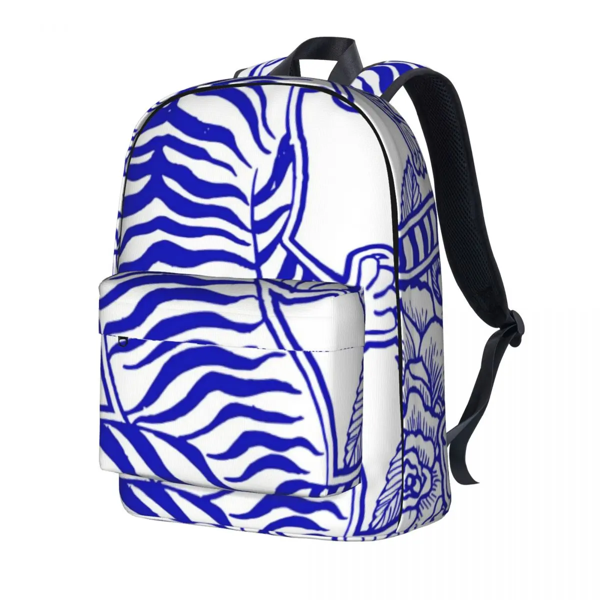 

Retro Tiger Backpack Blue Floral Print Cycling Backpacks Women Men Colorful Print School Bags Novelty Rucksack