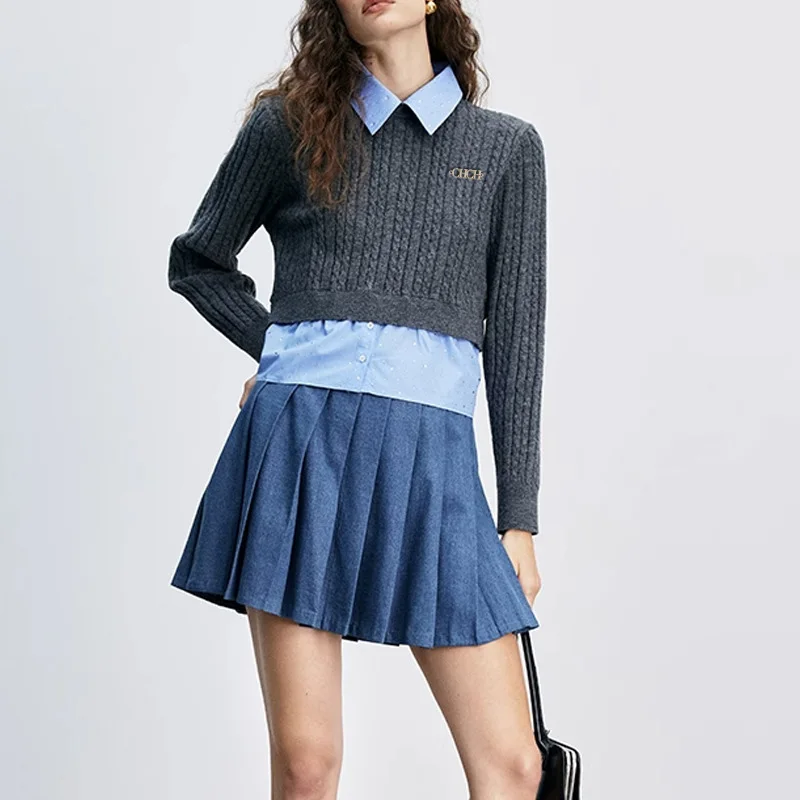 

Korean Women's Pullover 2023 Version Casual Trend Splice Sweater Shirt Autumn Winter Fashion Fake Two Piece Lady Long Sleeve Top