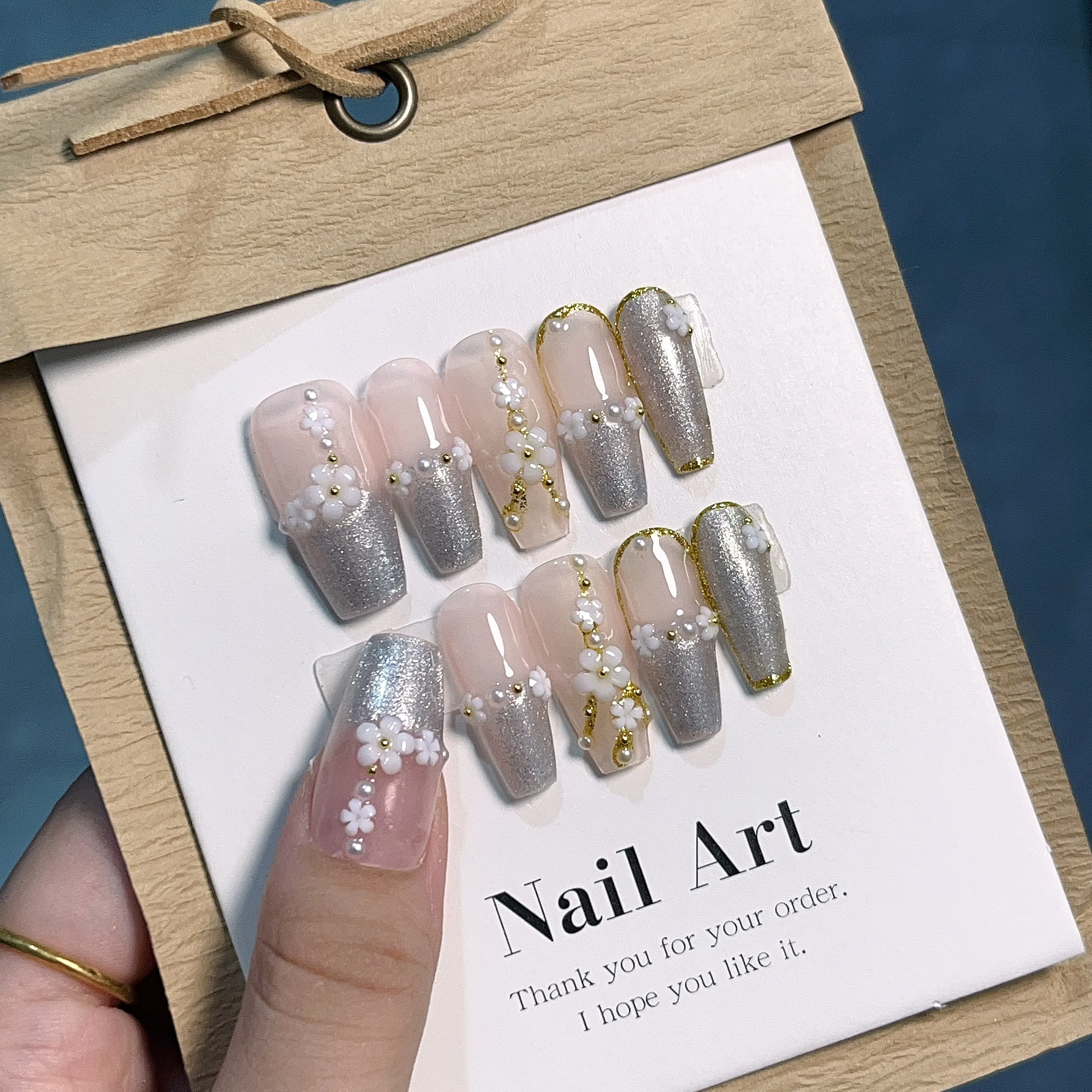 Emmabeauty эффект кошачьих глаз ручная работа нажимайте на ногти-длинная форма