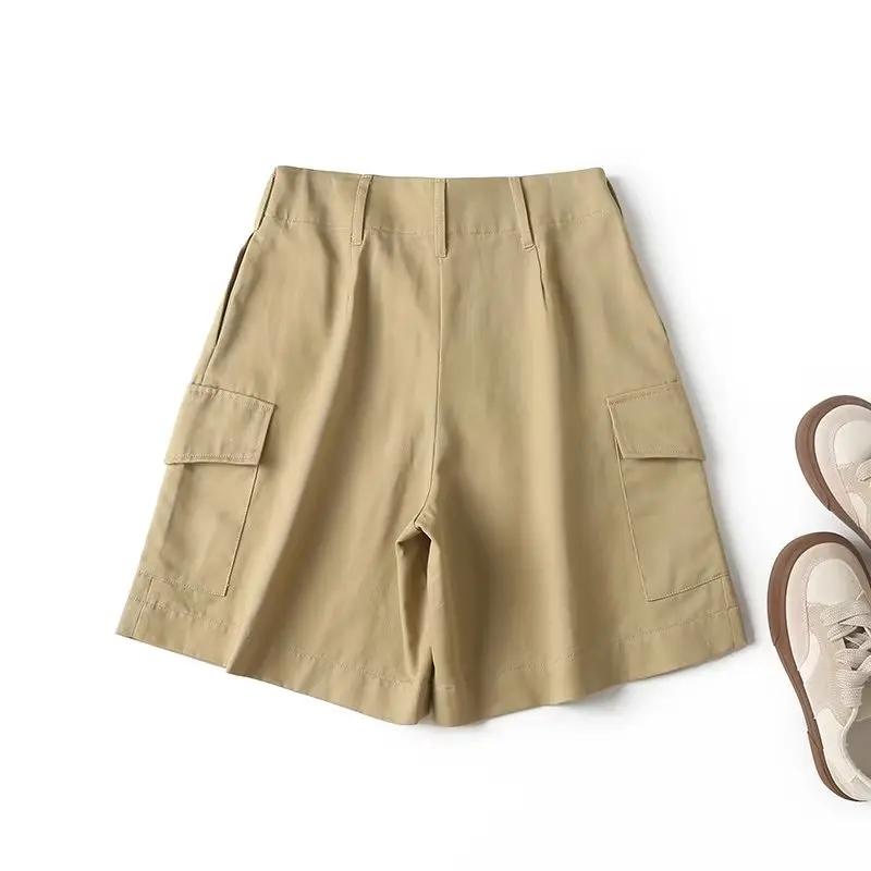 Dave&Di 2023 Summer Bermuda Ladies  Boyfriend Retro Cargo Shorts High Wasit Loose Cotton Fashion Shorts Women