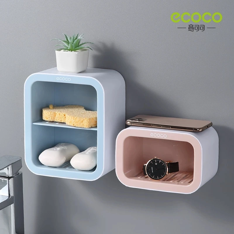 

Youpin ECOCO Drainer Soap Dish For Bathroom Multifunction Soap Holder With Hooks Organizer Storage Box Bathroom Accessories