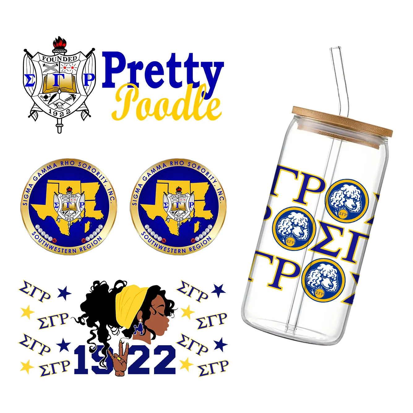 Фото 11x24 см Sorority Mixed SgRho Phi Beta Sigma For Libbey 16oz Банка Стекло 3D Водонепроницаемый УФ DTF Кофе Банка Wrap Libbey Glass Wrap №2
