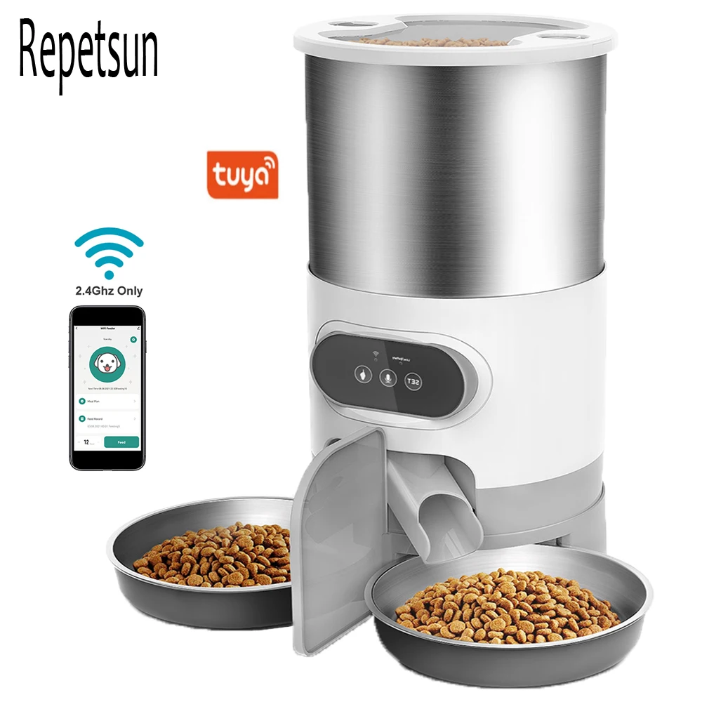 Smart APP Pet Feeder Cat And Dog Food Automatic Dispenser Stainless Steel Bowl Cats And Dogs With Recording Timing Feeding