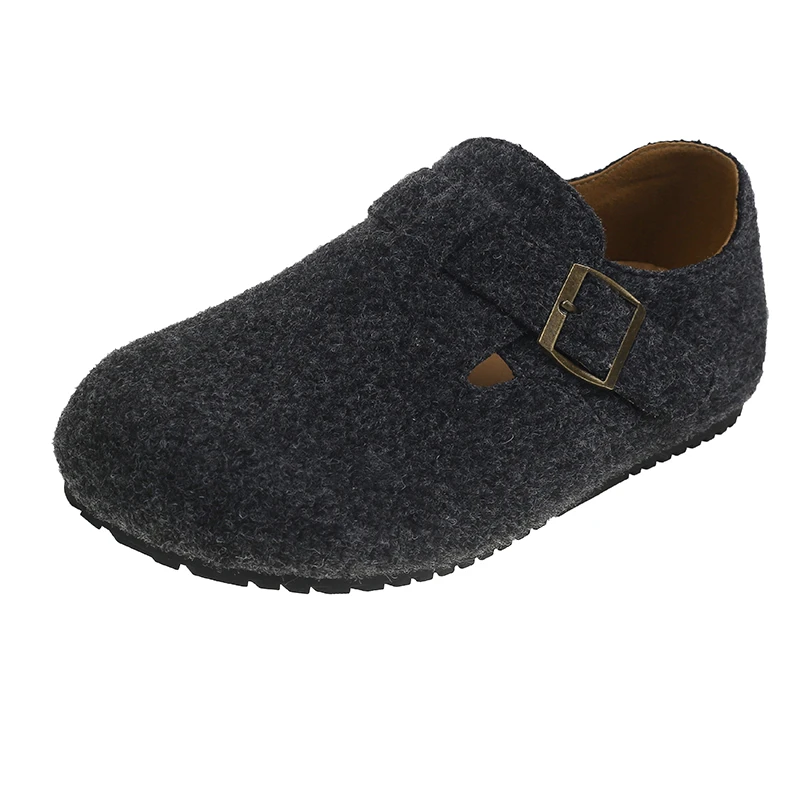 Женская обувь в стиле ретро осенние лоферы с круглым носком и меховыми слипонами