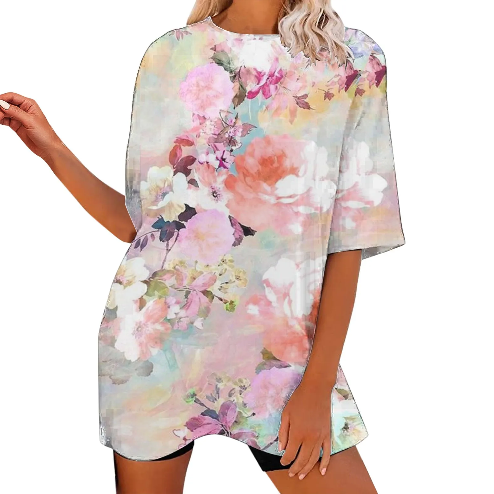 

Женская Винтажная Футболка оверсайз с коротким рукавом и круглым вырезом