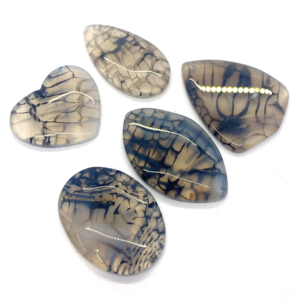 5 Pcs/bag Natural Stone Grey Agate Dragon Pattern Pendant Fashion Glamour Ladies for Jewelry Making Necklace Accessories Gift