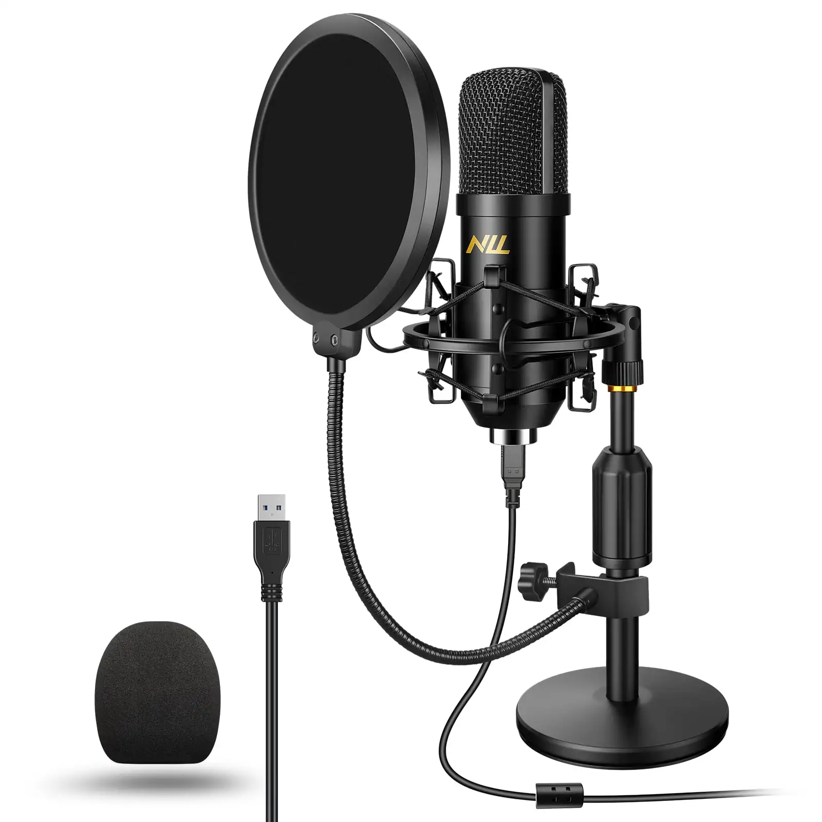 

USB Microphone Studio Recording Mic Kit,192KHz/24bits Condenser Computer PC Mics, Plug & Play Podcast Mic with Desk, Shock Moun