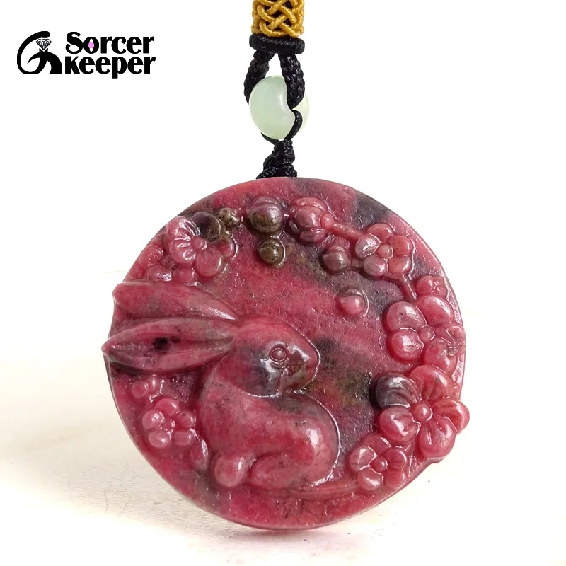 

New Fashion Hand Carving Rabbit Rhodonite Jade Charm for Jewelry Making Pendant Necklace Accessories for Women BH542