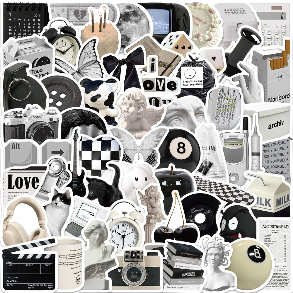 10/30/61pcs Ins Style Cute Stickers Black White Simple Decal