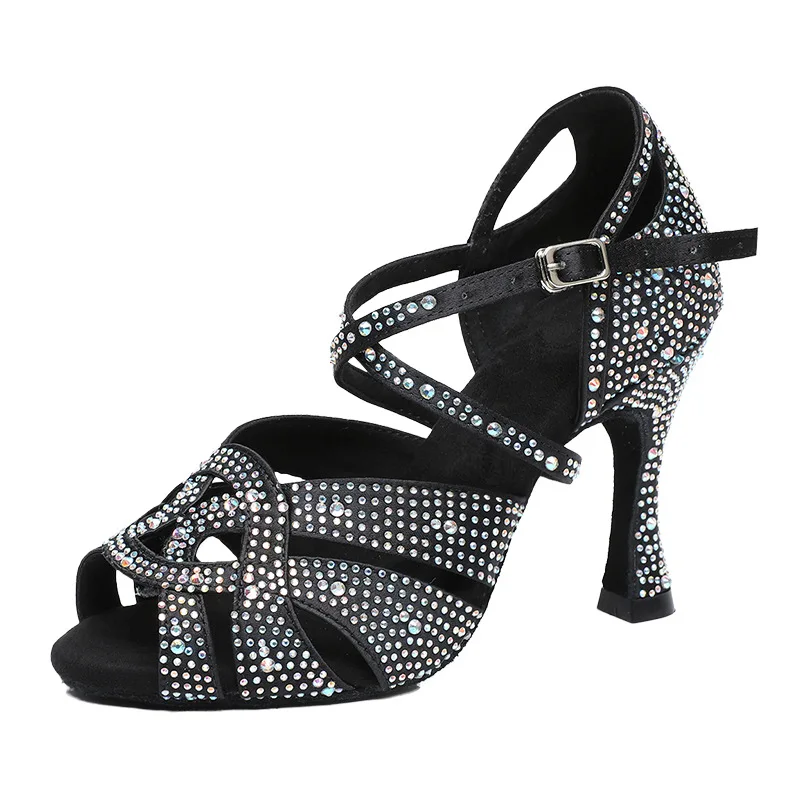

Rhinestone Ballroom Salsa Tango Women Dancing Sandals Ladies Suede Sole Dance Shoes 6cm/7.5cm/9cm High Heel Can Custom 5-10cm