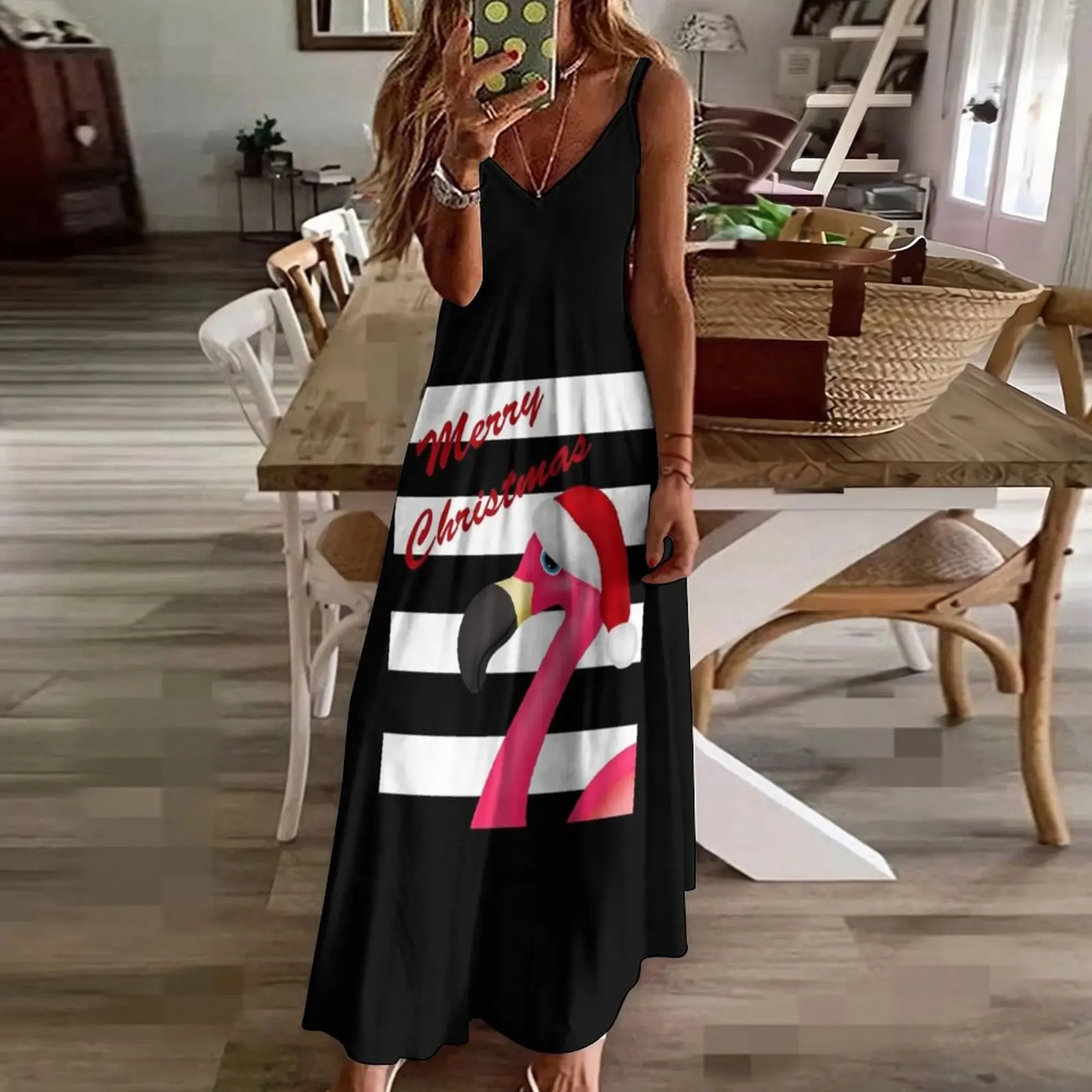 Розовое рождественское длинное платье без рукавов с фламинго одежда летняя юбка