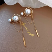 geometric long fringe luxury pearl drop earrings for women korean fine fashion trend wedding jewelry party gift aretes de mujer