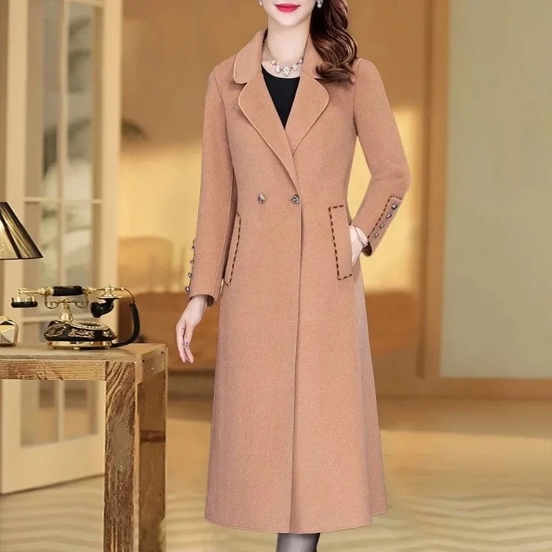 Осень-зима 2022 шерстяное пальто для женщин среднего возраста куртка двубортная