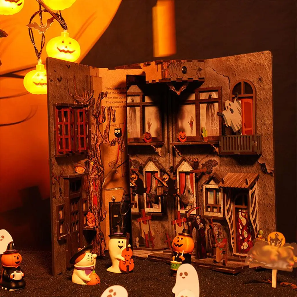 

DIY Handcraft Miniature Creative 3 Halloween Dollhouse Wooden Spooky Tricks Haunted House Toys Holiday Gift