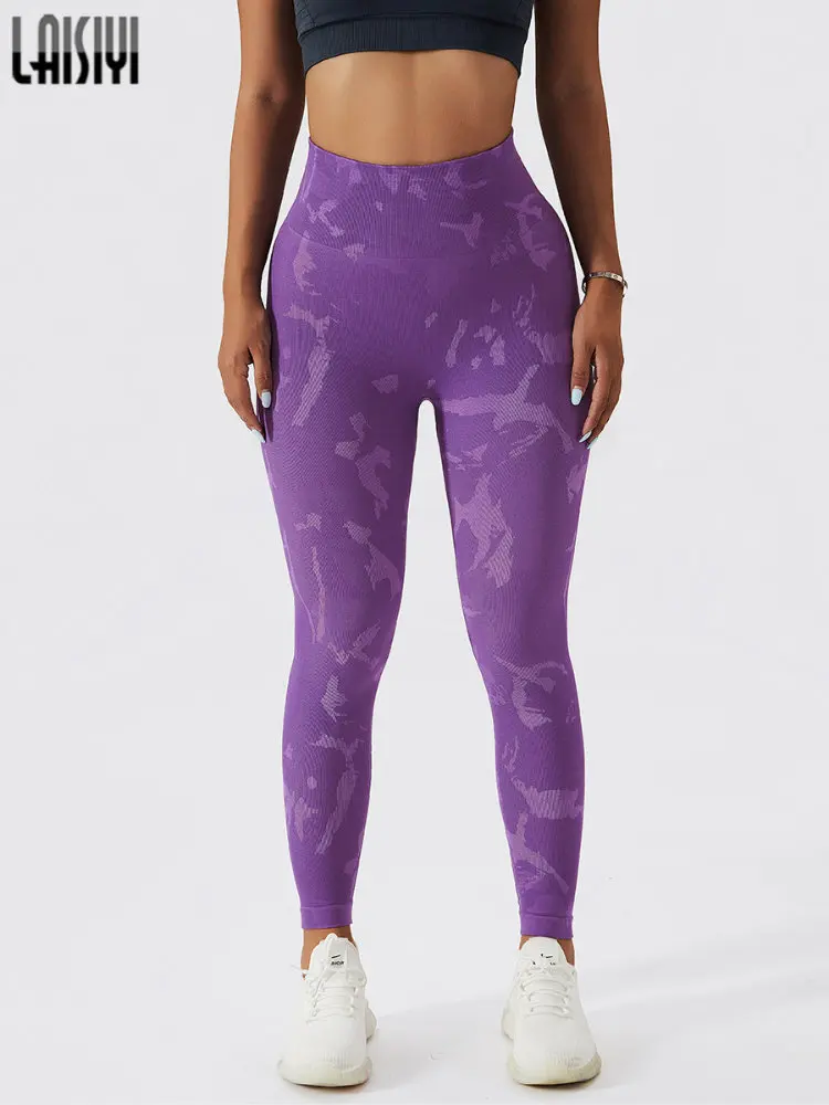

Женские Бесшовные Леггинсы LAISIYI, эластичные камуфляжные спортивные Леггинсы с высокой талией и эффектом пуш-ап