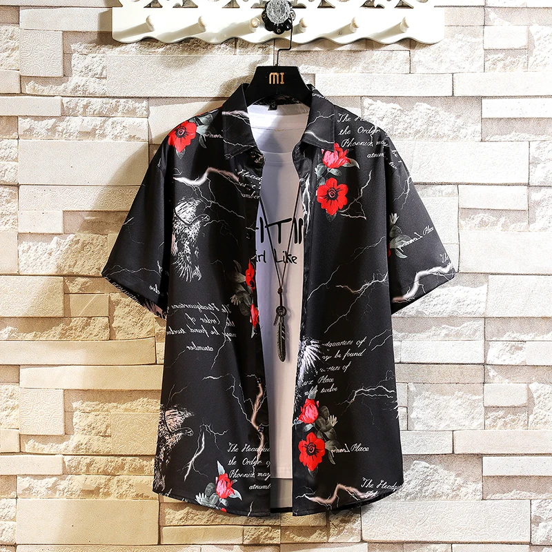 

For 2022 Summer Designer Fashion Tops Blouses Beach Print Mens Short Sleeves Oversize 5XL White Black Shirts Casual Clothing