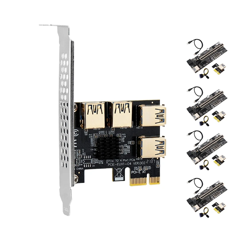 

PCI-E райзер-карта VER12X PCIE 1X до 16X USB3.0 с индикатором температуры, PCIE от 1 до 4 слотов, USB-адаптер для майнинга BTC
