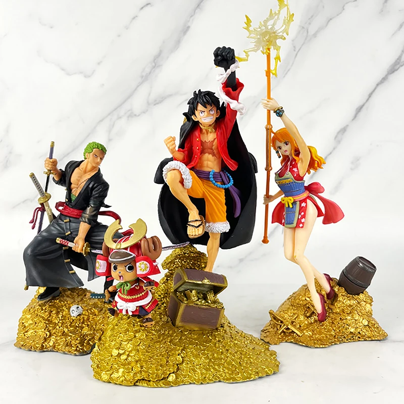 

18cm Anime One Piece Action Figure Monkey D Luffy Roronoa Zoro Nami Chopper Gold Coin Chest Kawaii Doll Collectible Model Toy