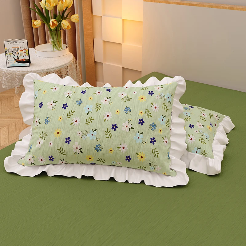 

2 шт., 100% хлопок, цветочные кружевные наволочки с воланом