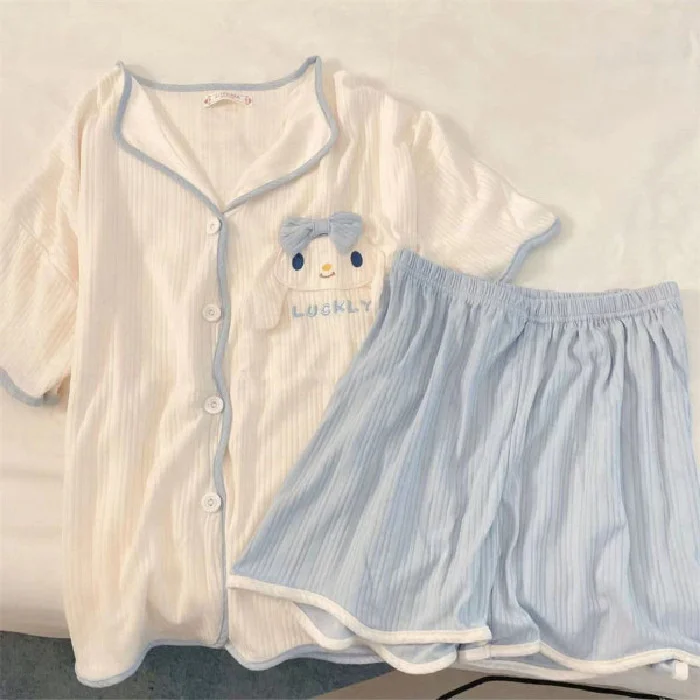 

Kawaii Sanrio Home Clothes Cartoon Cinnamoroll Pajamas Suit Summer Short-sleeved Shorts Light and Breathable Gifts for Girls